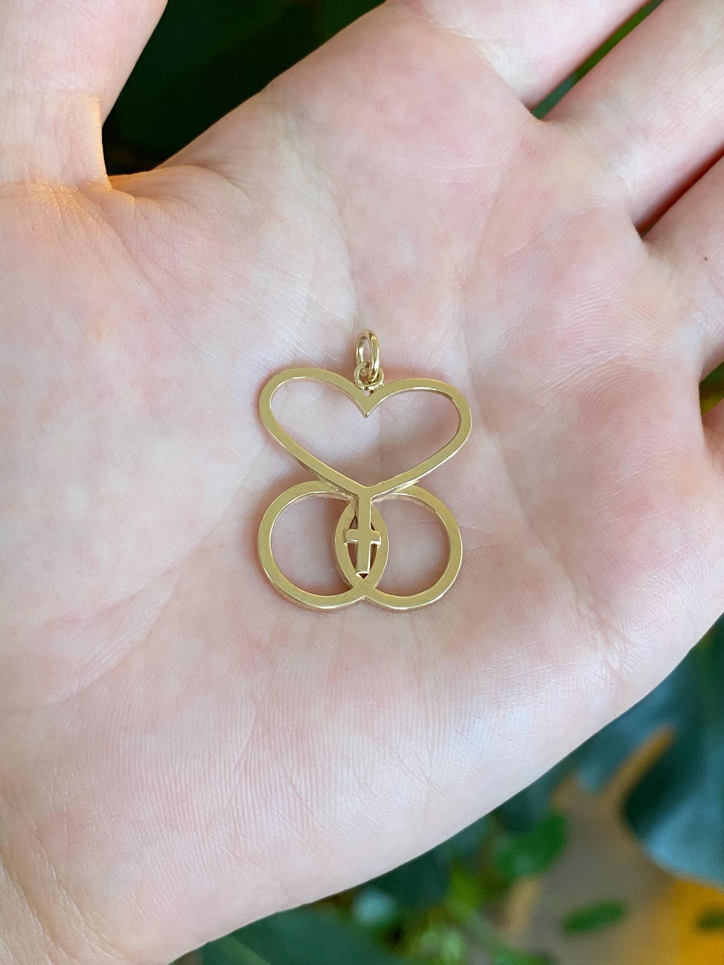 Vintage Solid 14k Yellow Gold Heart Cross Charm