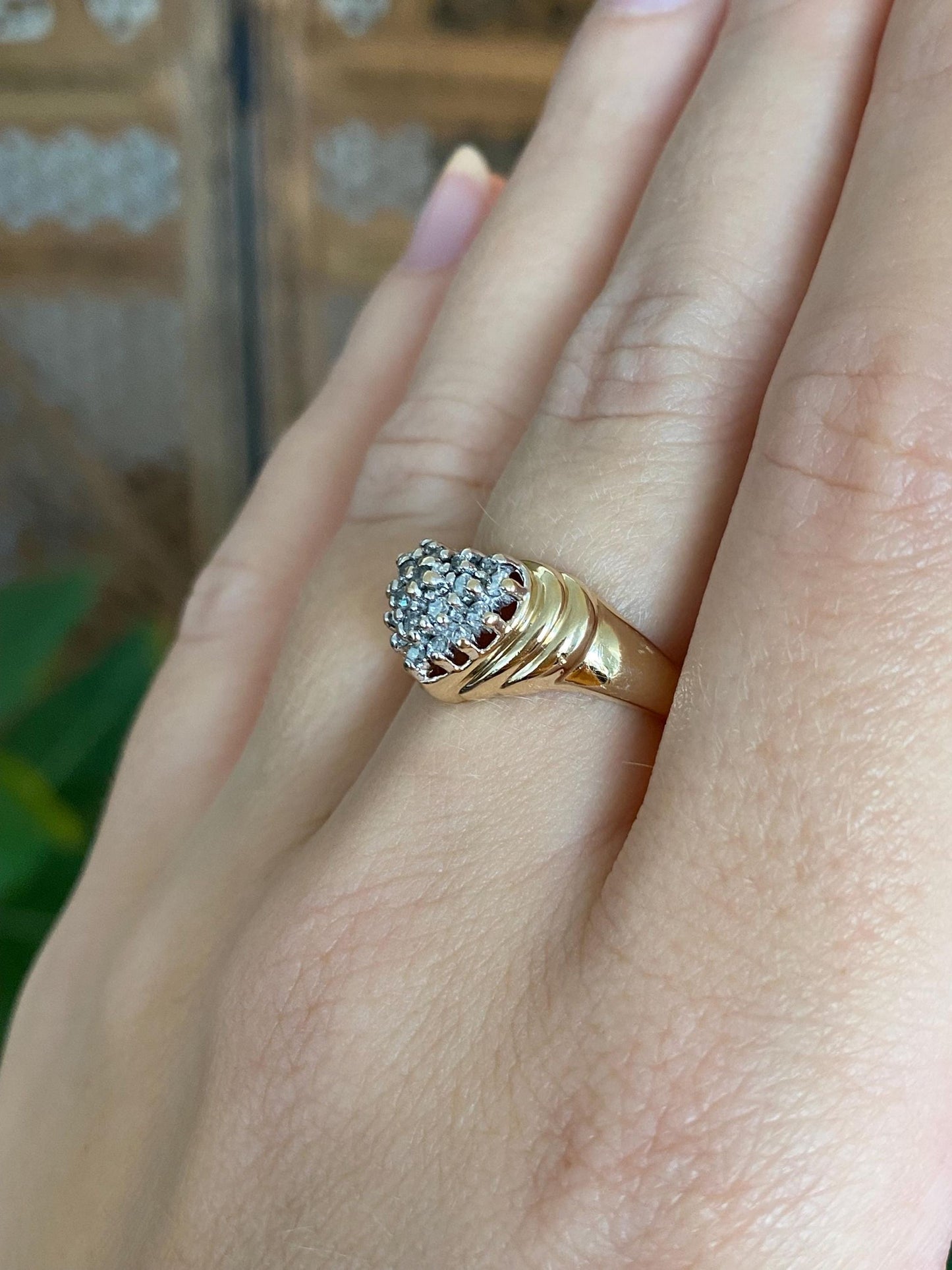 Vintage Solid 10k Yellow Gold Diamond Heart Ring - Size 6.25