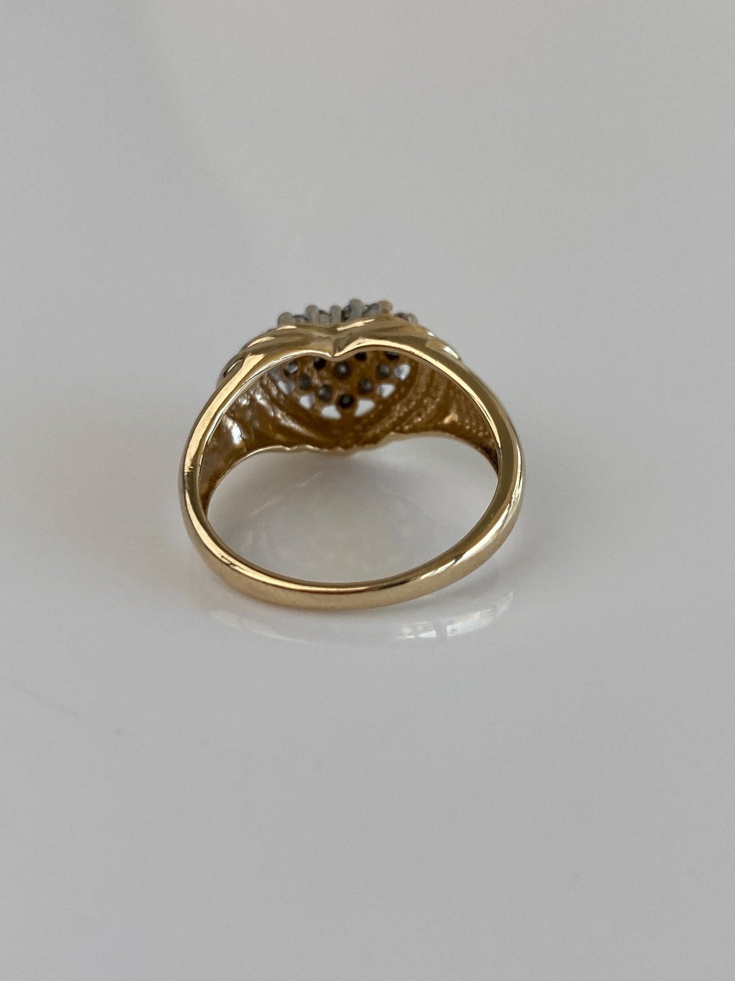 Vintage Solid 10k Yellow Gold Diamond Heart Ring - Size 6.25