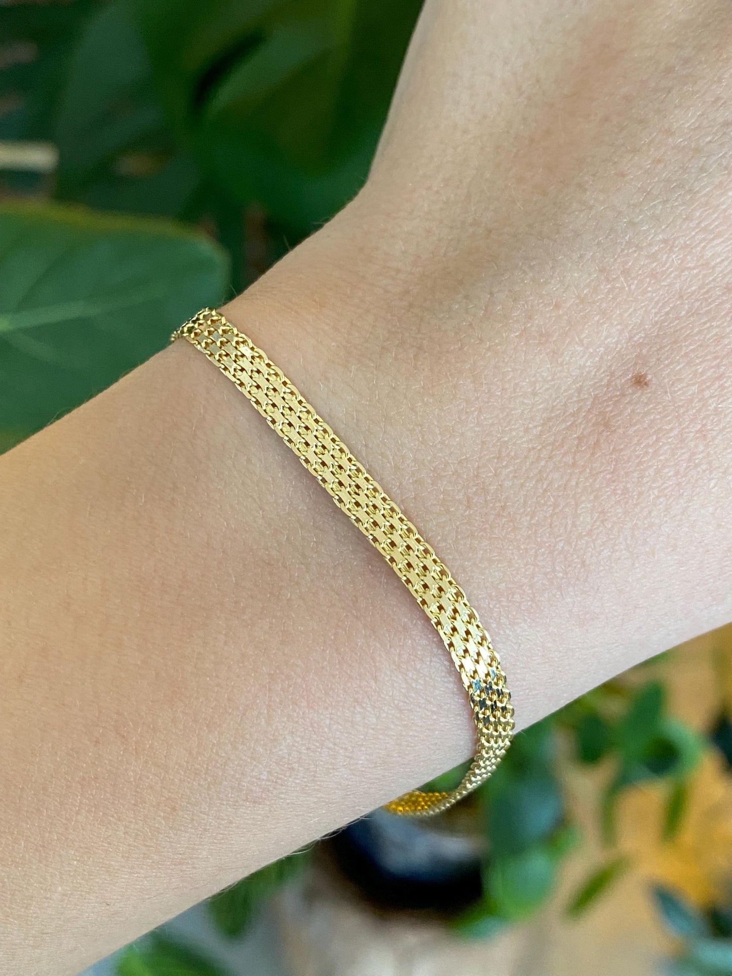 Vintage Solid 14k Yellow Gold Bismark Chain Bracelet - 7.75 inches