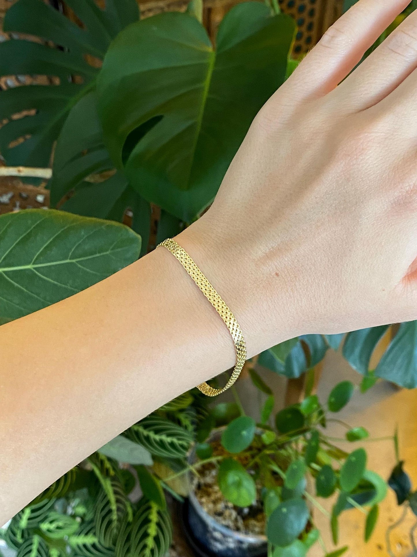 Vintage Solid 14k Yellow Gold Bismark Chain Bracelet - 7.75 inches