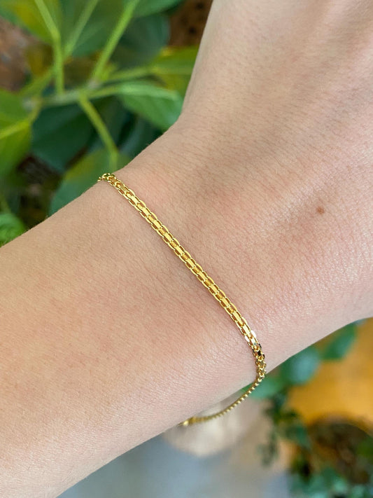 Vintage Solid 14k Yellow Gold Bismark Chain Bracelet Anklet - 9 inches