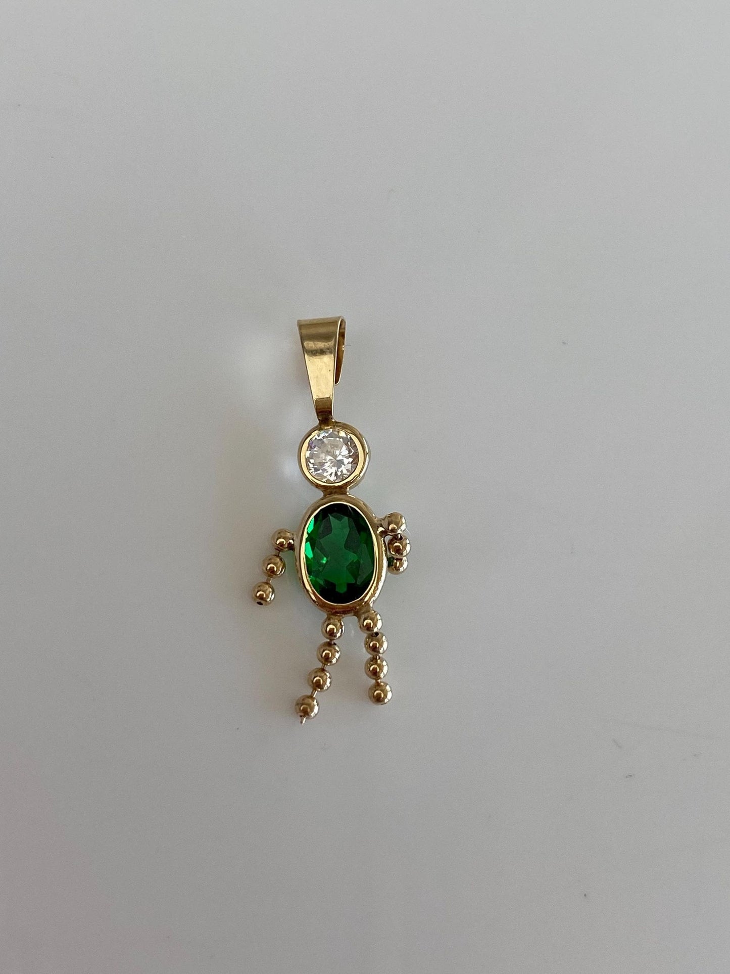 Vintage Solid 14k Yellow Gold Green & Clear Cubic Zirconia Boy Charm