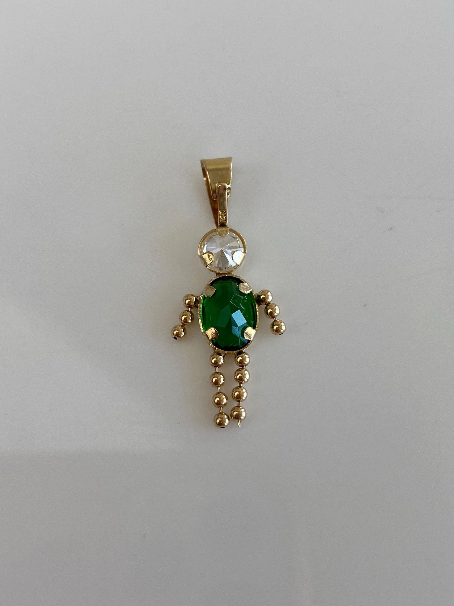 Vintage Solid 14k Yellow Gold Green & Clear Cubic Zirconia Boy Charm