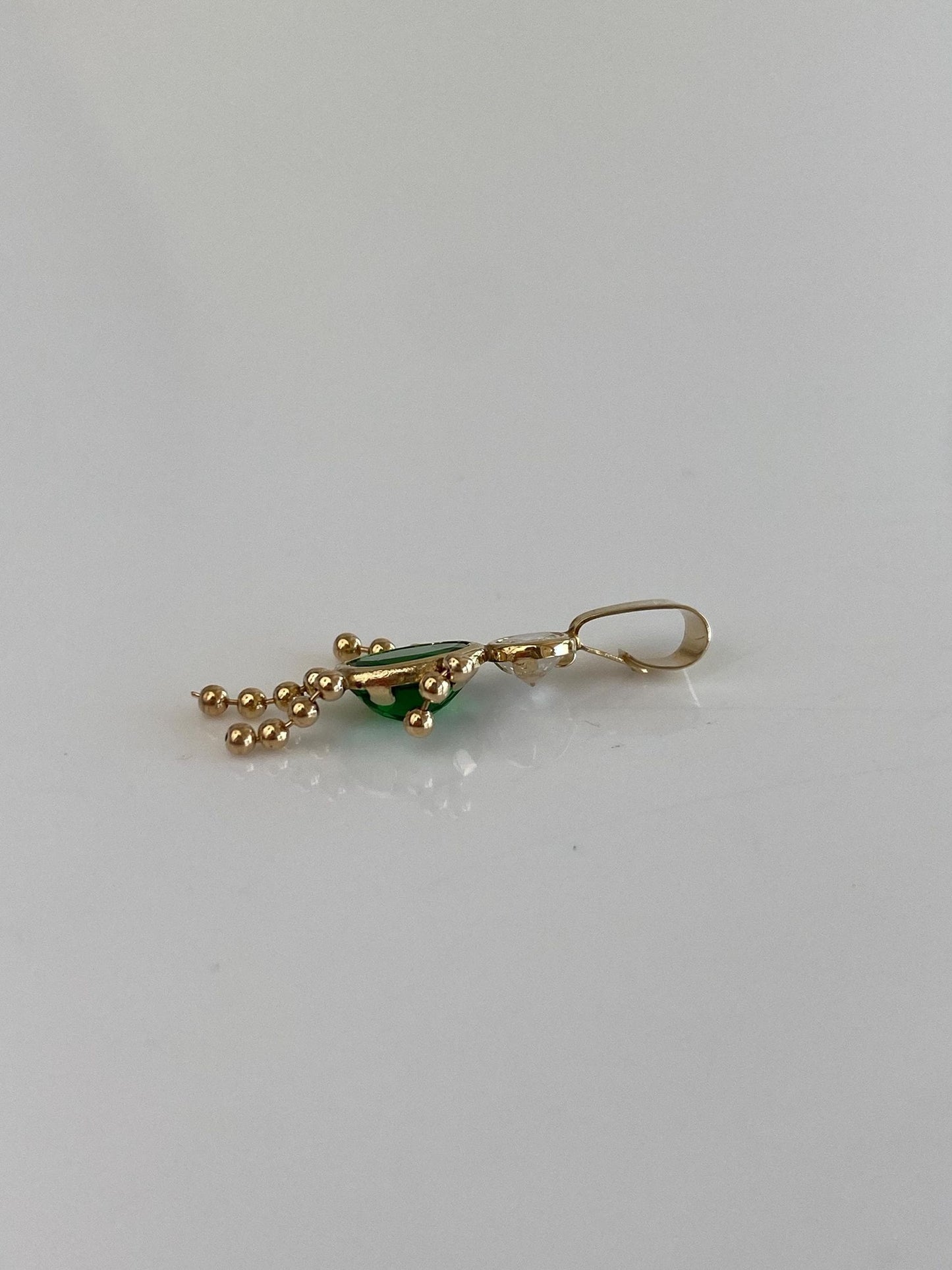 Vintage Solid 14k Yellow Gold Green & Clear Cubic Zirconia Boy Charm
