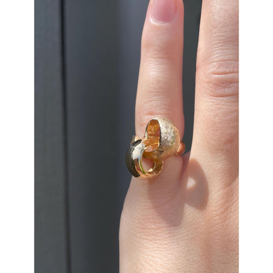 Vintage Solid 14k Yellow Gold Satin Crosshatch & Shiny Twist Knot Ring - Size 3.5