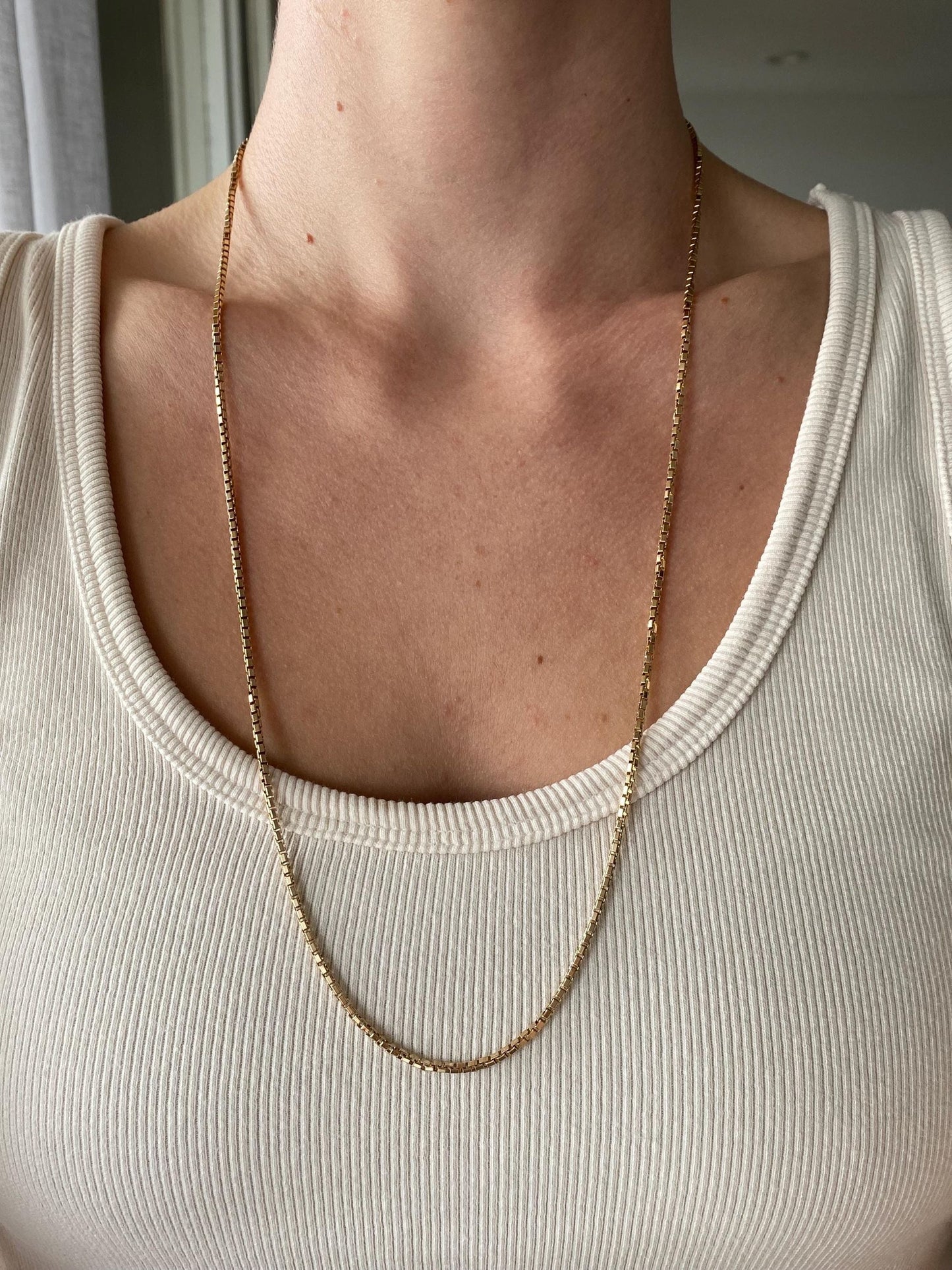 Vintage Solid 10k Yellow Gold Long Chunky Box Chain Necklace - 26.75 inches