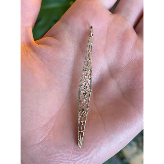 Solid 14k White & Yellow Gold Art Deco Bar Pin Conversion Charm