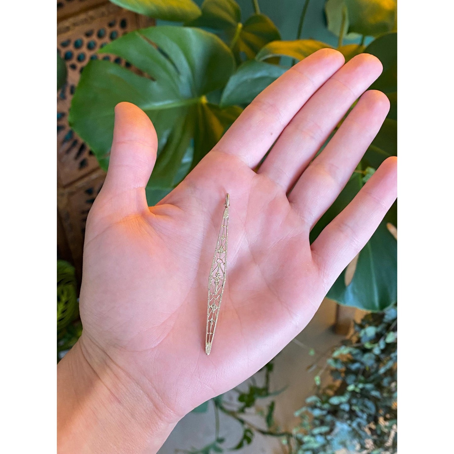 Solid 14k White & Yellow Gold Art Deco Bar Pin Conversion Charm