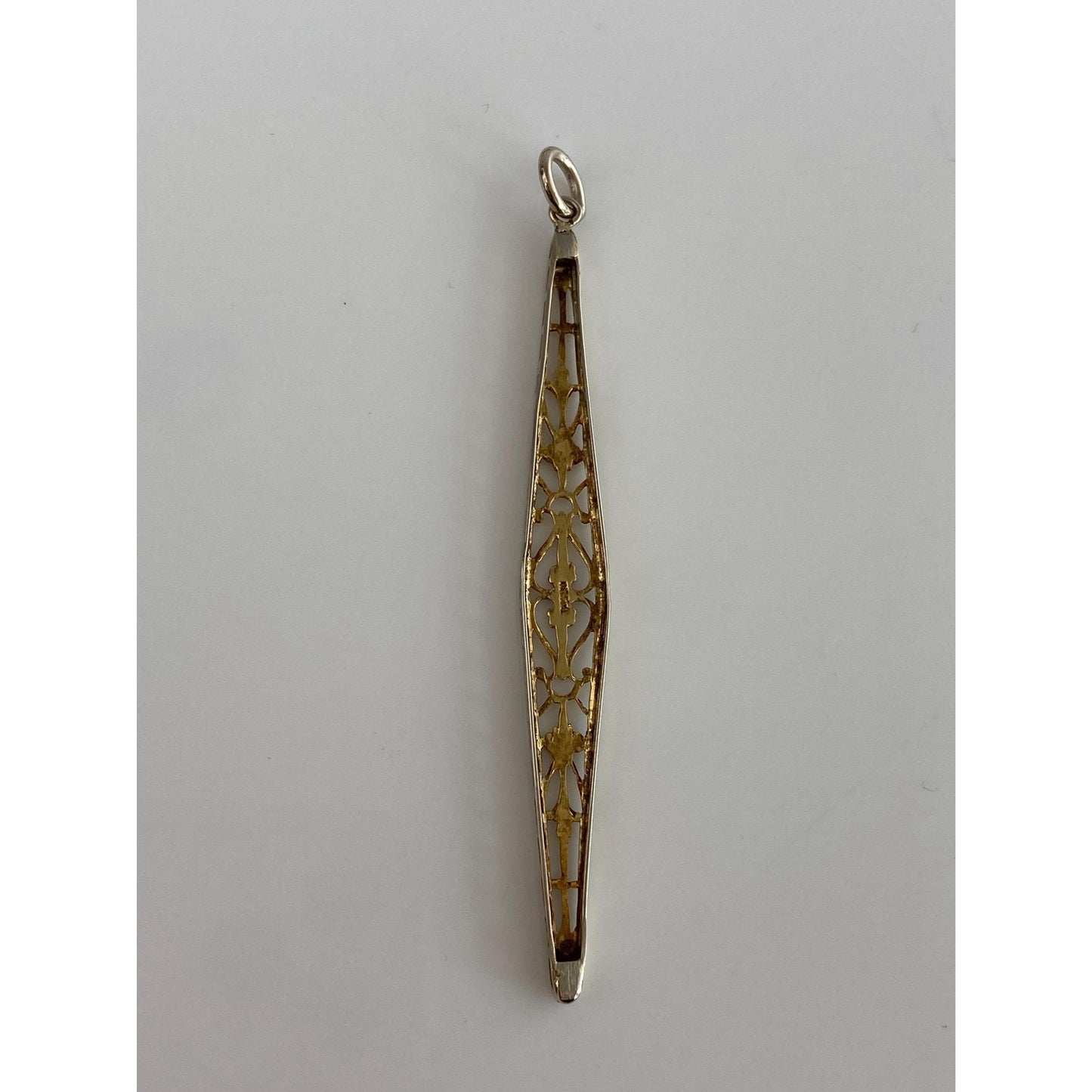 Solid 14k White & Yellow Gold Art Deco Bar Pin Conversion Charm