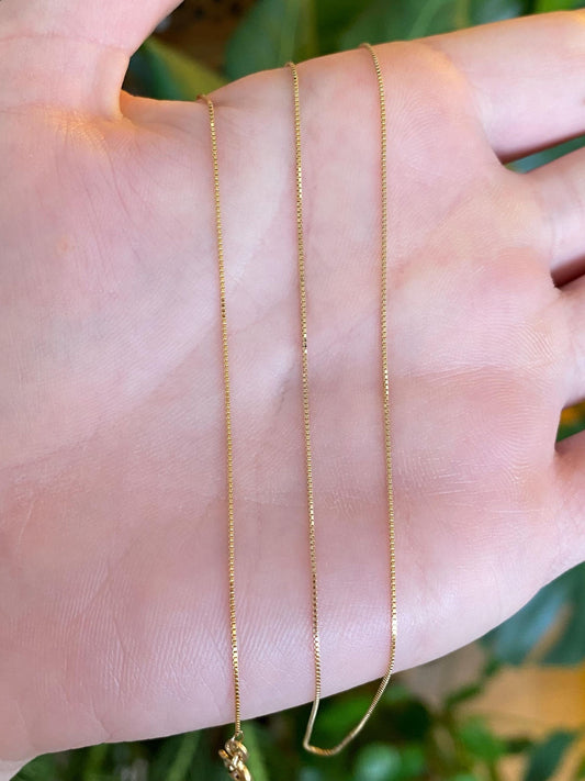 Vintage Solid 14k Yellow Gold Dainty Long Box Chain Necklace - 24 inches