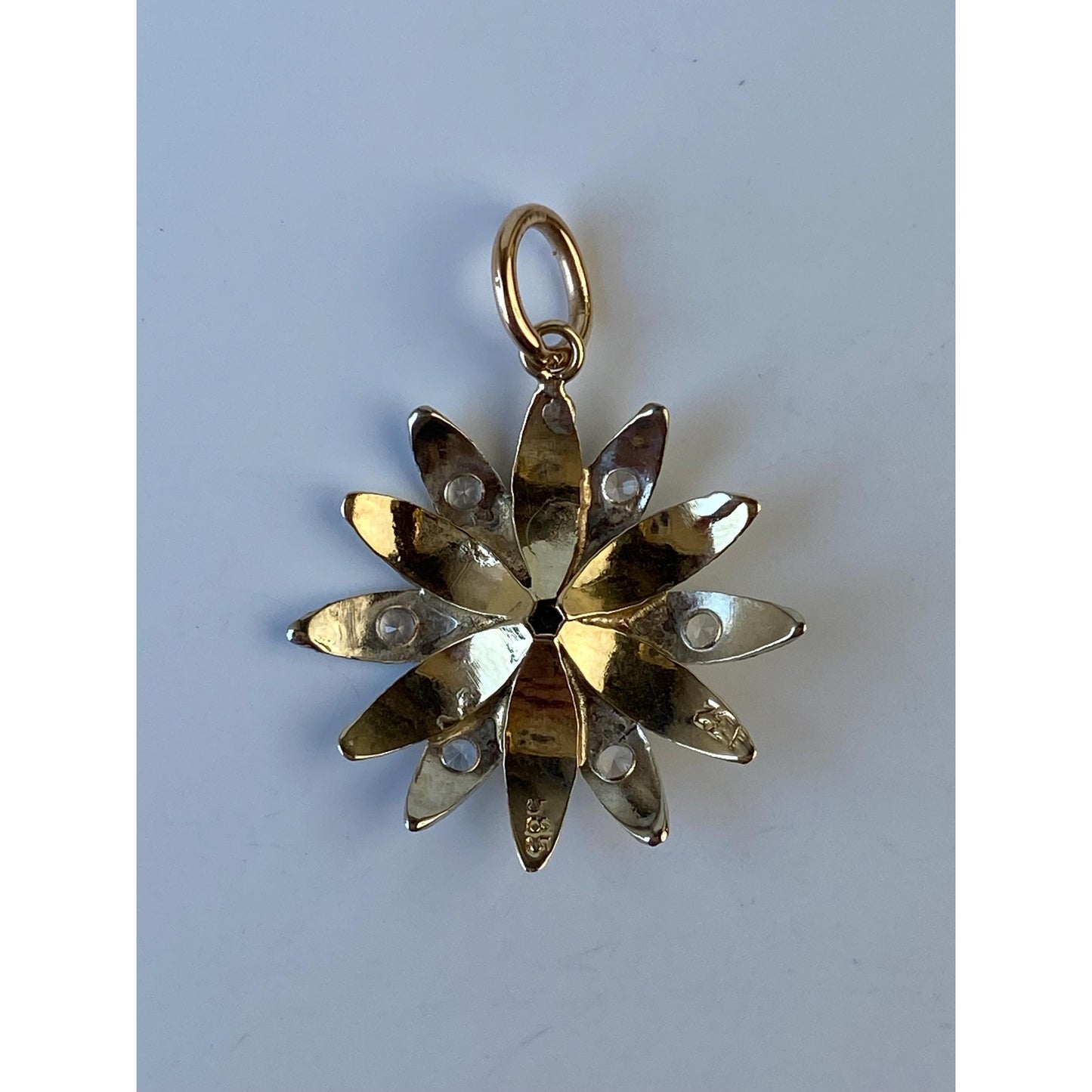 Vintage Solid 14k Yellow Gold Blue & Clear Spinel Flower Charm