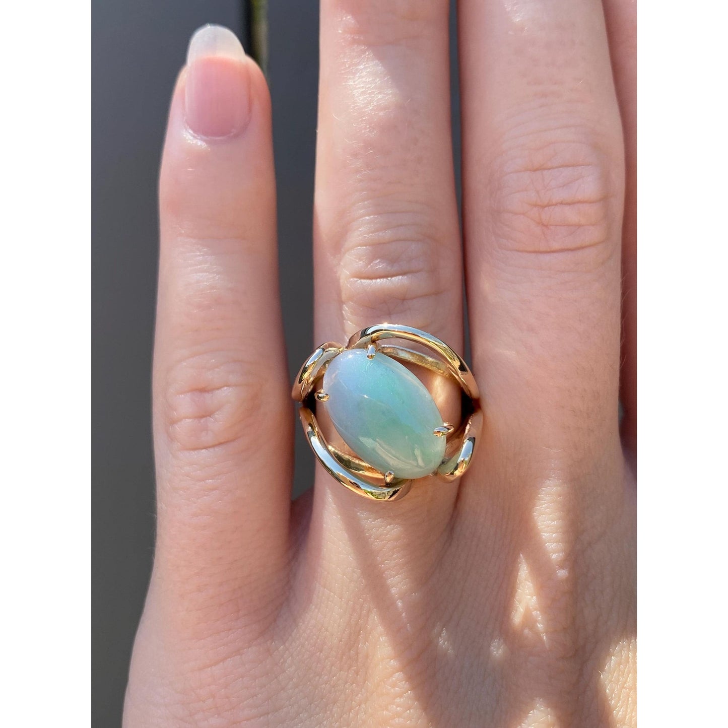 Vintage Solid 14k Yellow Gold Jade Ring - Size 5.5