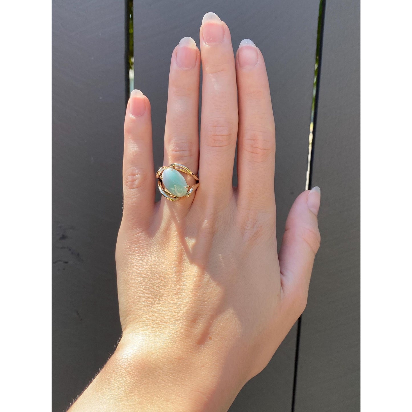 Vintage Solid 14k Yellow Gold Jade Ring - Size 5.5