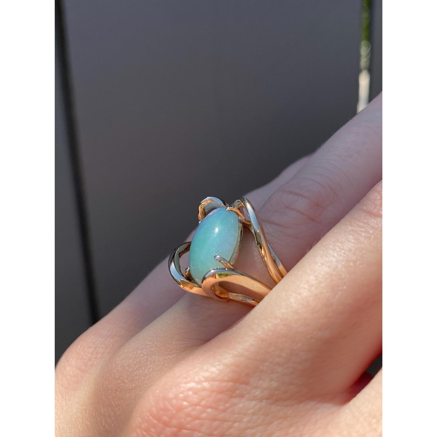 Vintage Solid 14k Yellow Gold Jade Ring - Size 5.5