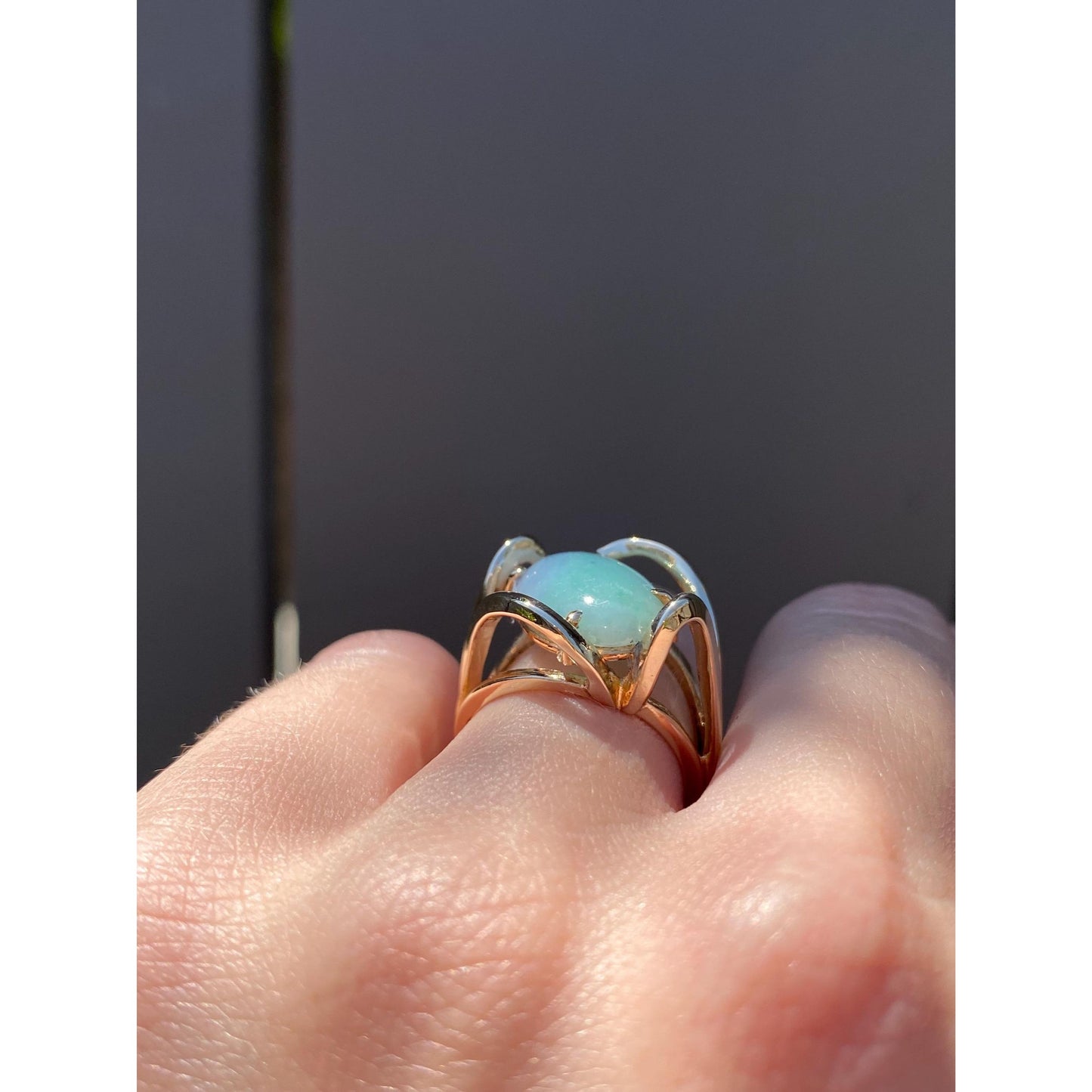 Vintage Solid 14k Yellow Gold Jade Ring - Size 5.5