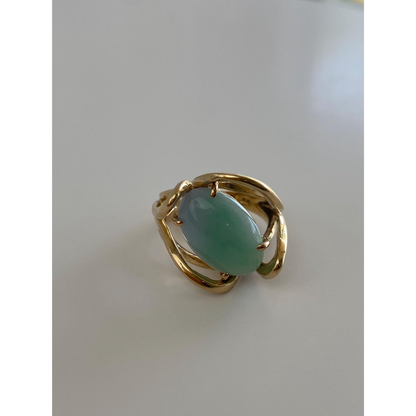 Vintage Solid 14k Yellow Gold Jade Ring - Size 5.5
