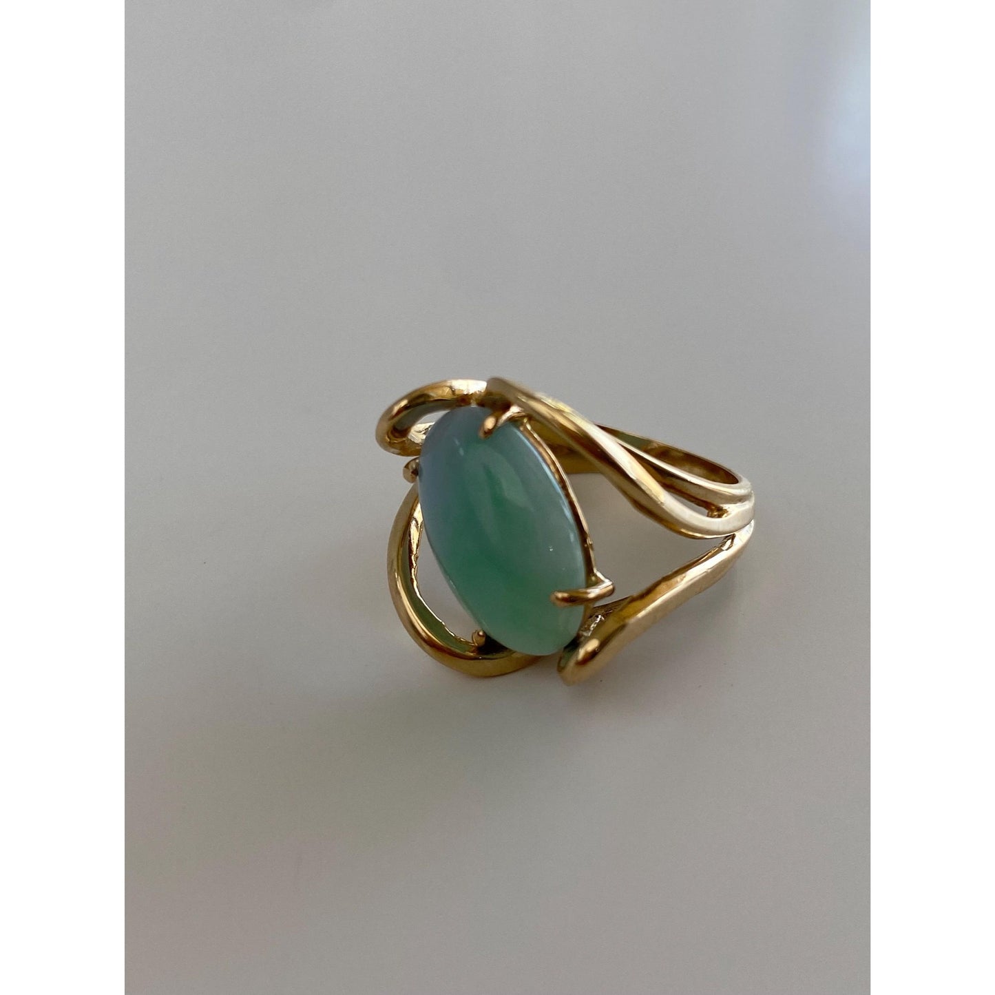 Vintage Solid 14k Yellow Gold Jade Ring - Size 5.5