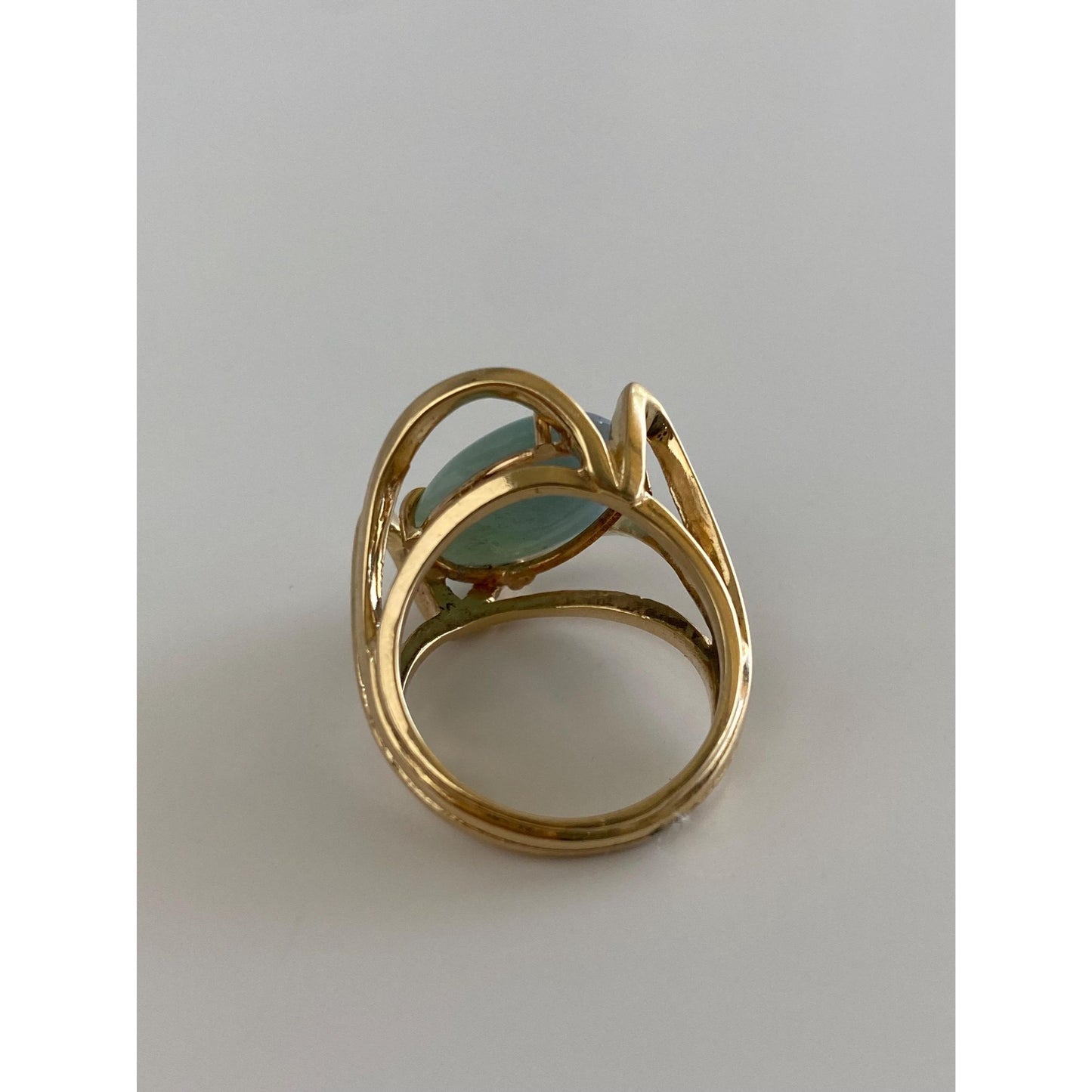 Vintage Solid 14k Yellow Gold Jade Ring - Size 5.5