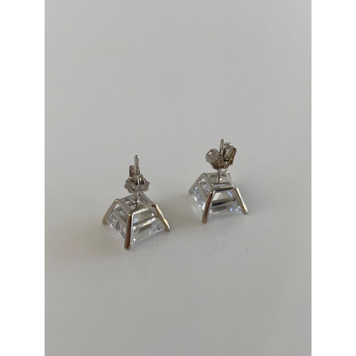 Solid 14k White Gold Clear Cubic Zirconia Square Stud Earrings