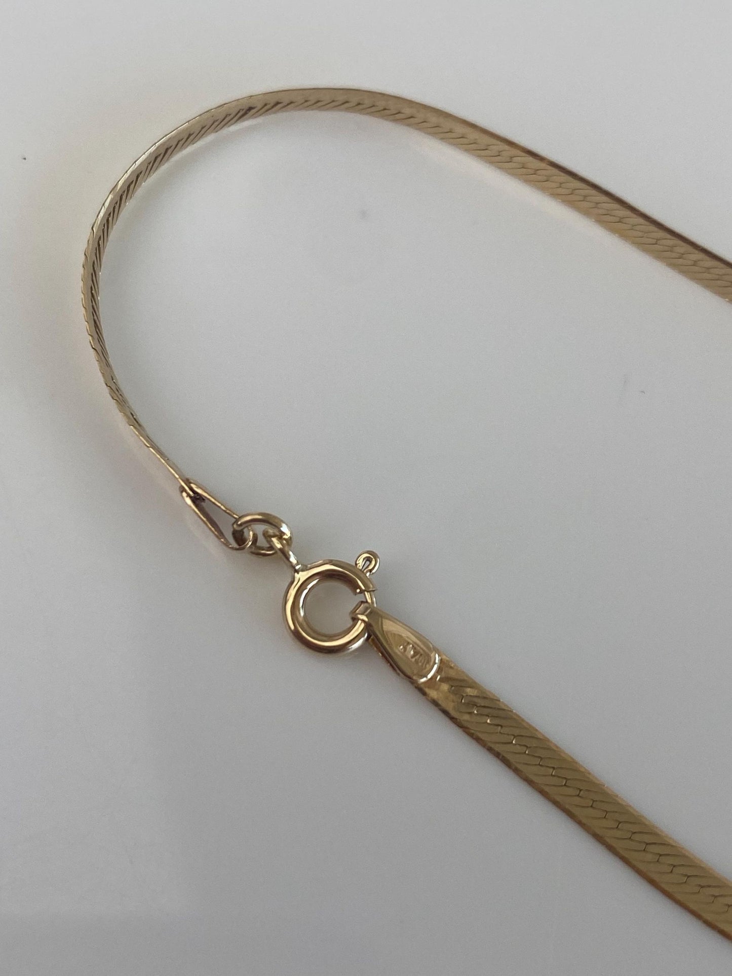 Vintage Solid 14k Yellow Gold Slim Herringbone Chain Bracelet - 7.25 inches