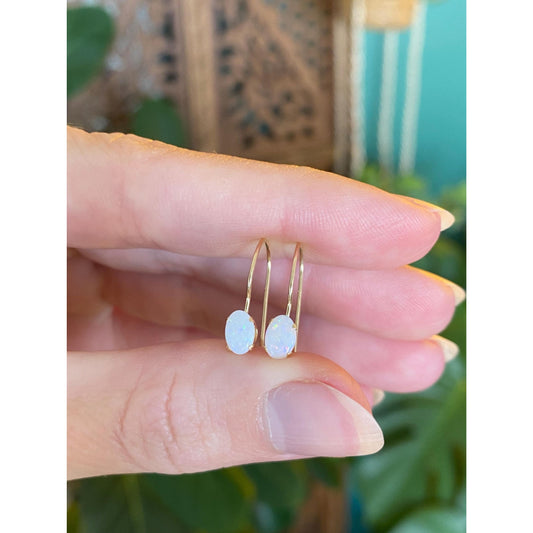 Vintage Solid 14k Yellow Gold Opal Drop Earrings