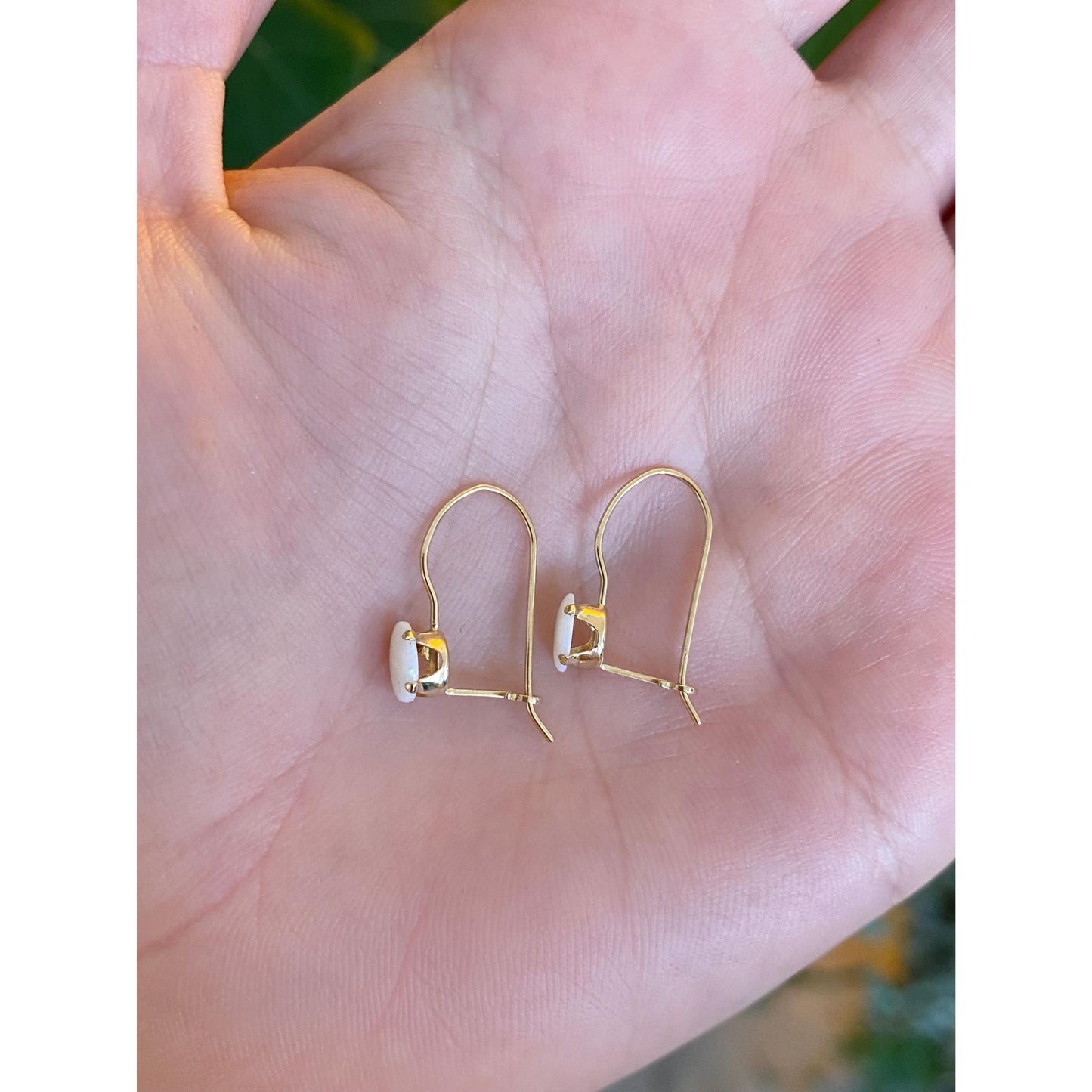 Vintage Solid 14k Yellow Gold Opal Drop Earrings