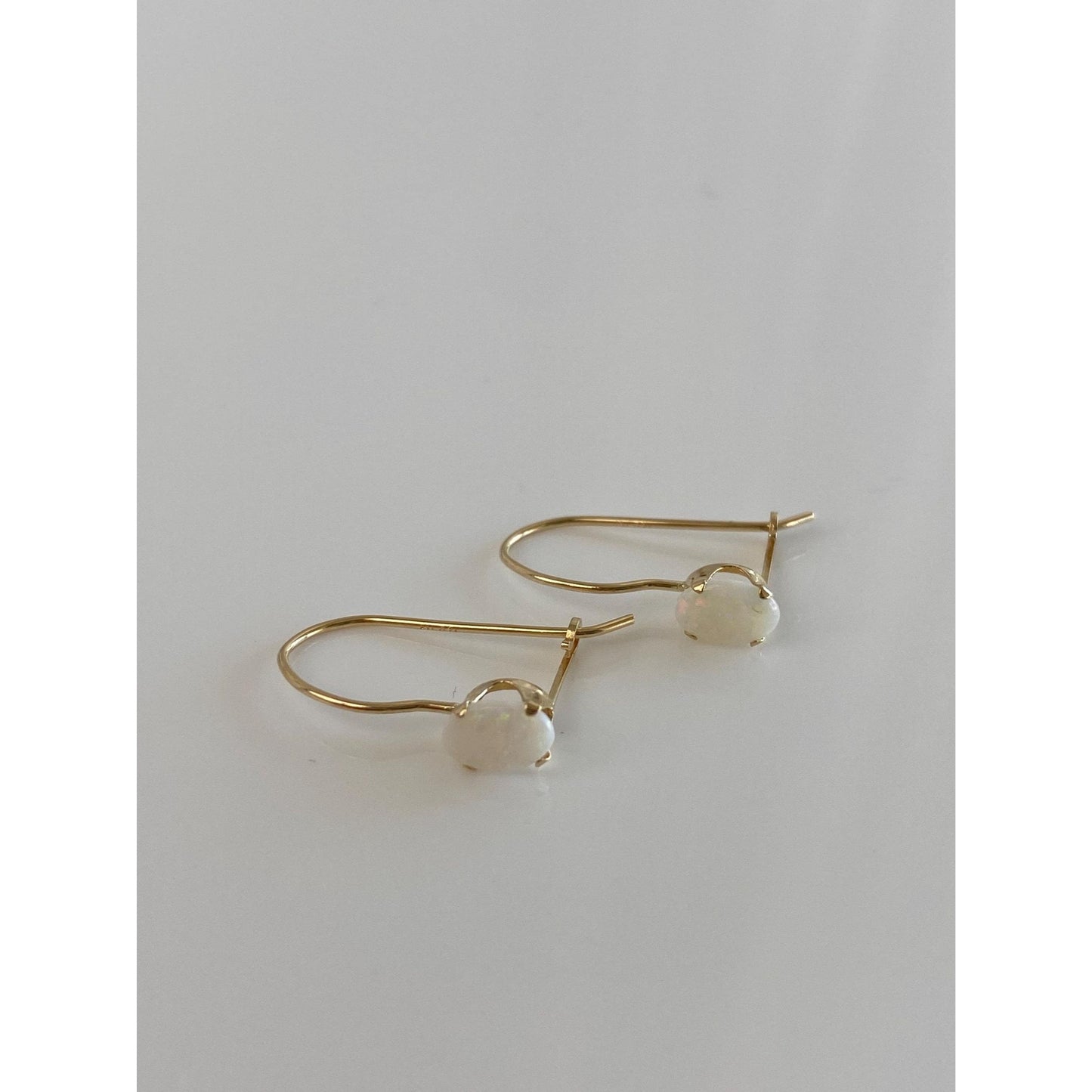 Vintage Solid 14k Yellow Gold Opal Drop Earrings
