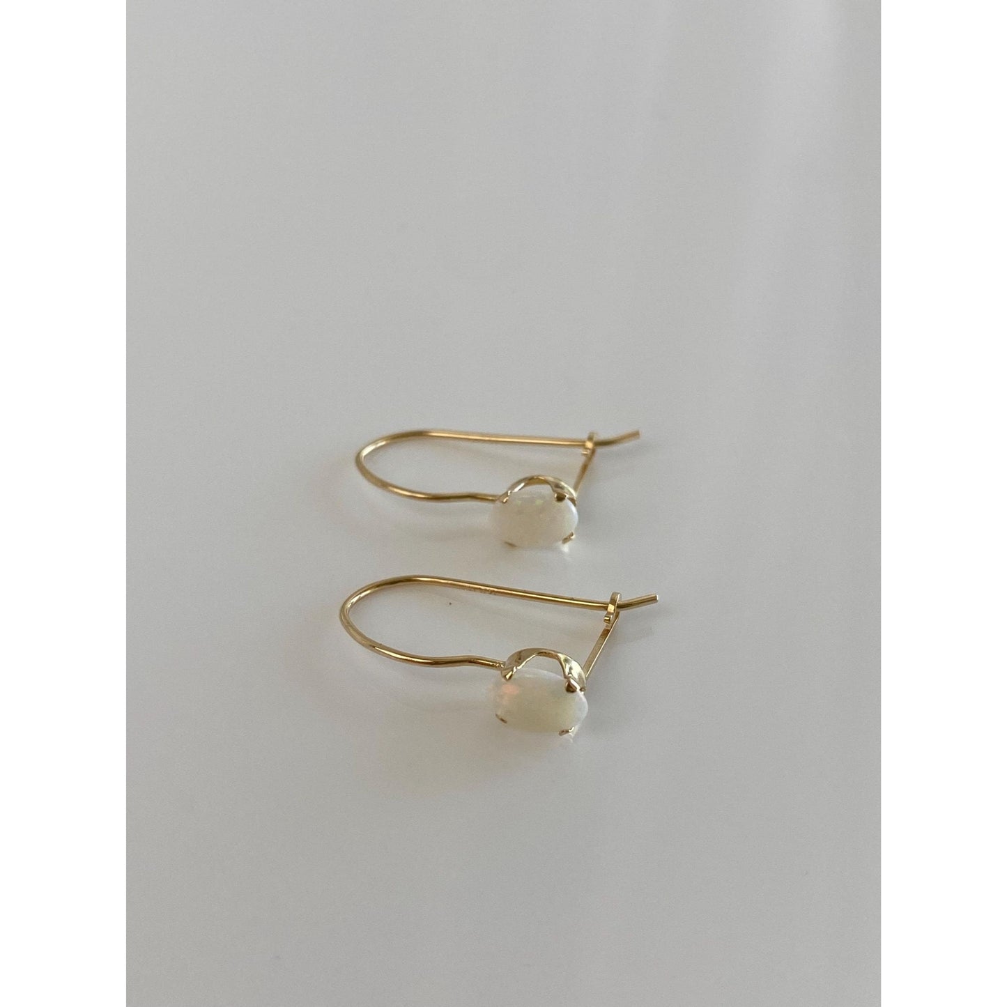 Vintage Solid 14k Yellow Gold Opal Drop Earrings