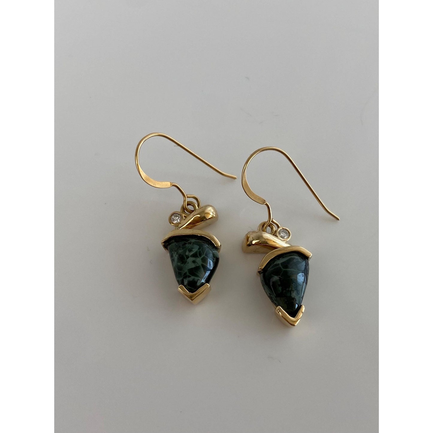 Vintage Solid 14k Yellow Gold Isle Royale Stone & Diamond Drop Earrings