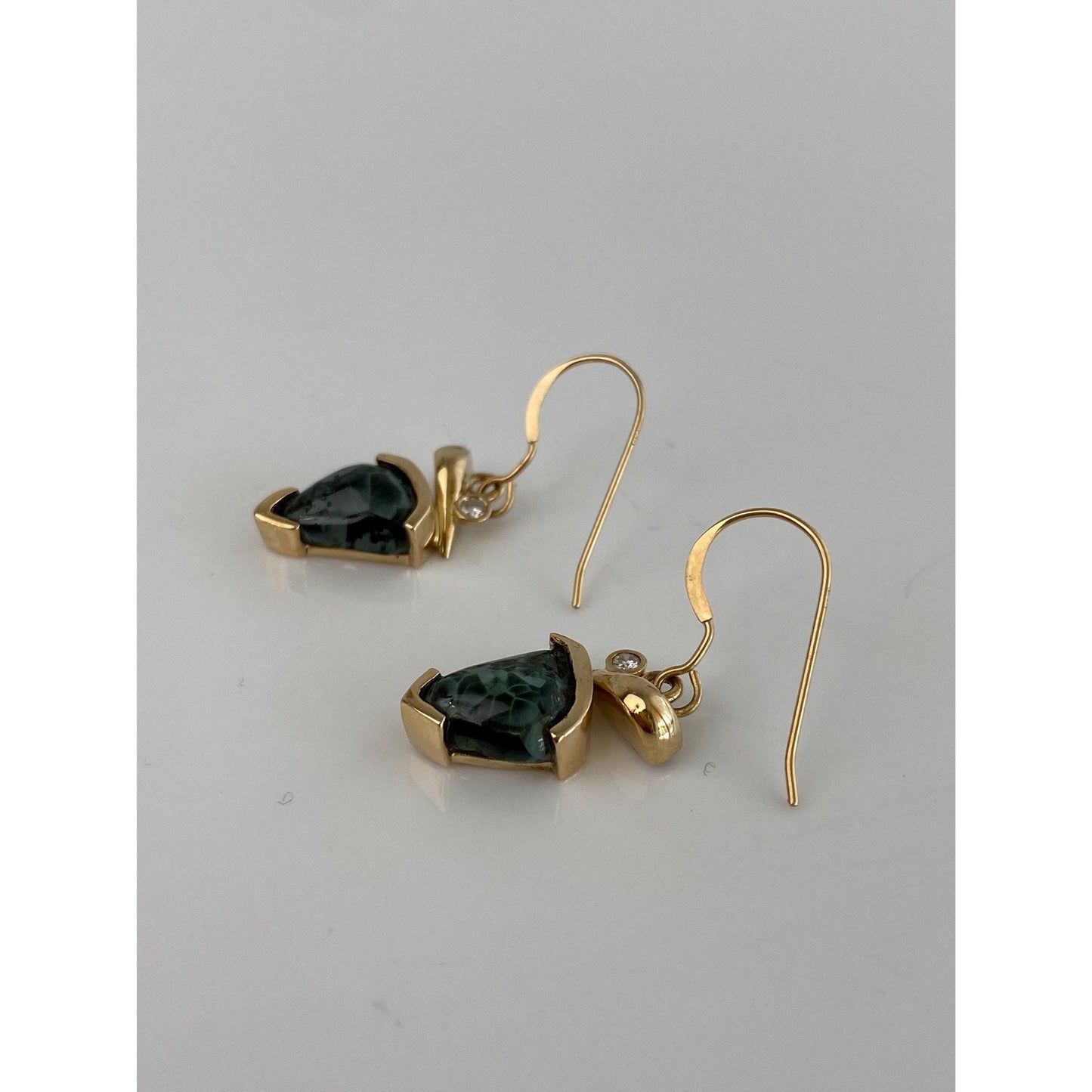 Vintage Solid 14k Yellow Gold Isle Royale Stone & Diamond Drop Earrings