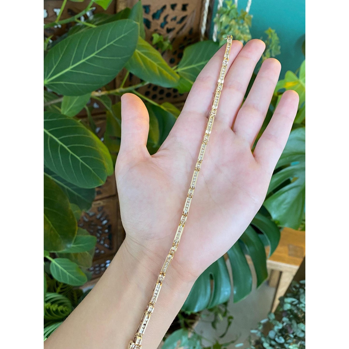 Solid 14k Yellow Gold Diamond Link Bracelet/Anklet - 9 inches