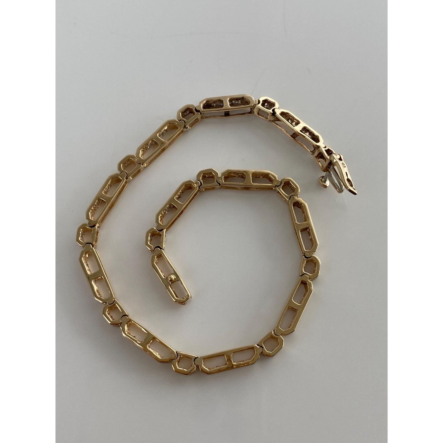 Solid 14k Yellow Gold Diamond Link Bracelet/Anklet - 9 inches