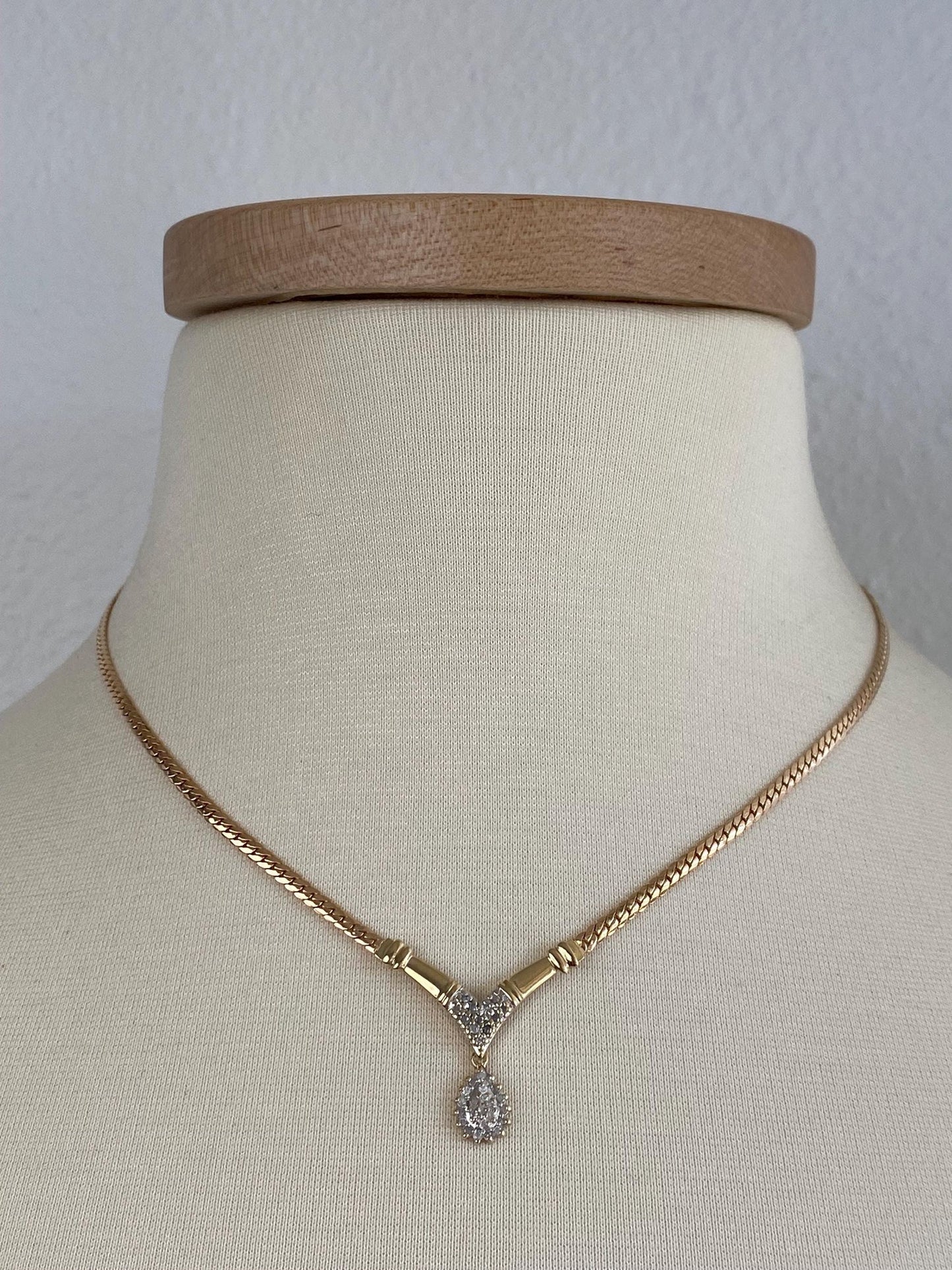 Vintage Solid 14k White & Yellow Gold Diamond Flat Chain Necklace - 17.25 inches