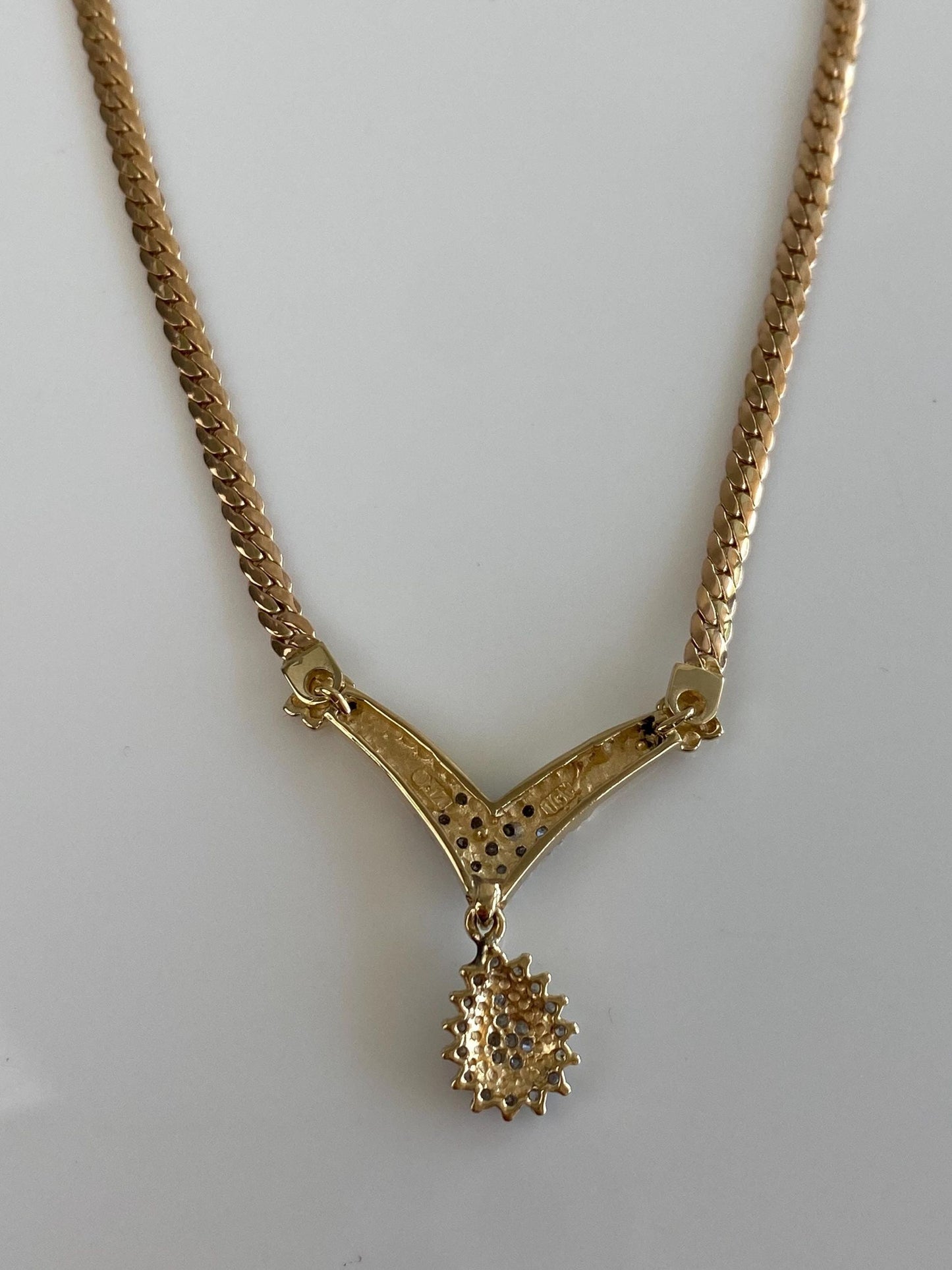 Vintage Solid 14k White & Yellow Gold Diamond Flat Chain Necklace - 17.25 inches
