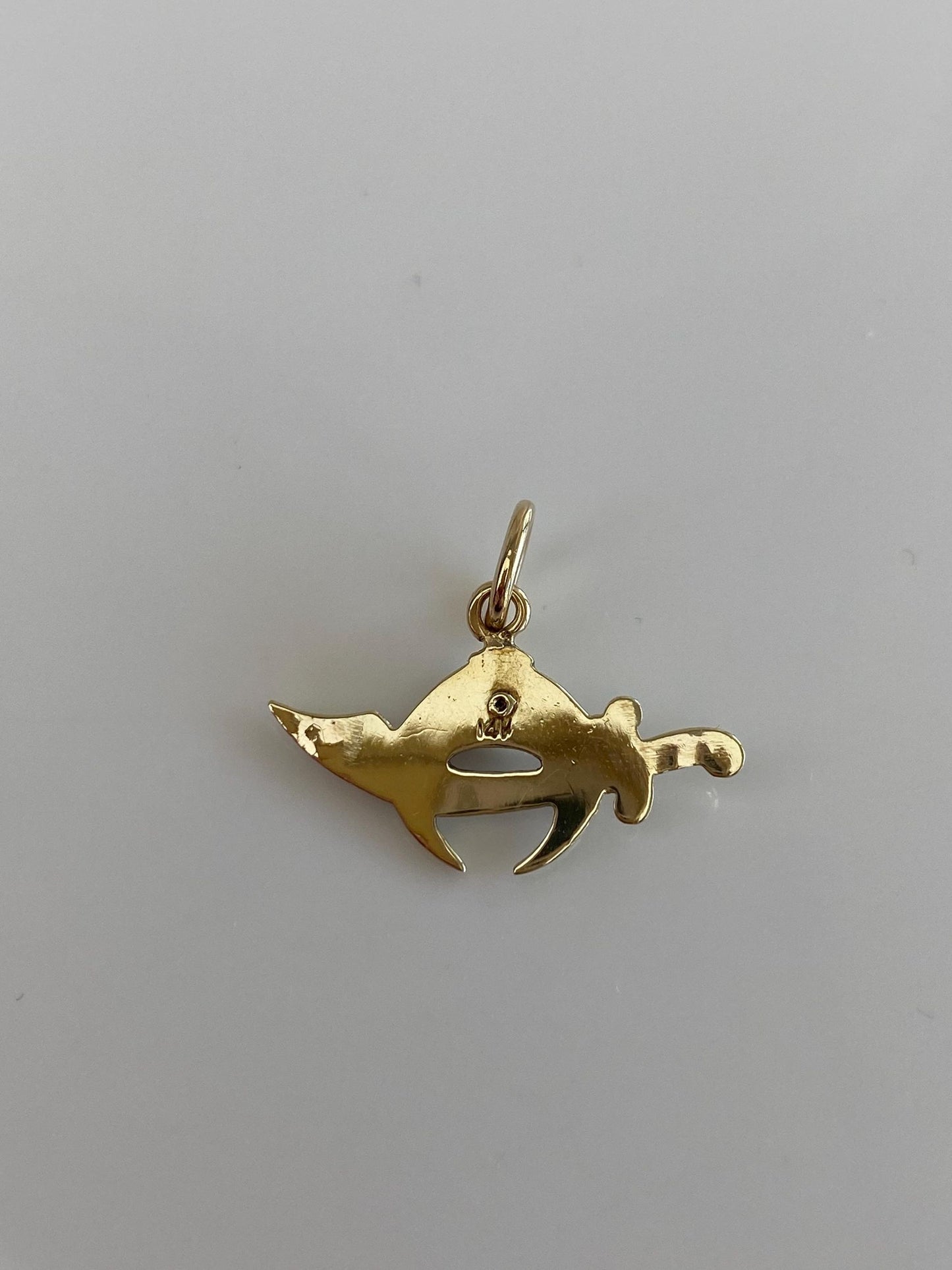 Vintage Solid 14k White & Yellow Gold Enamel Sword Egyptian Freemason Charm