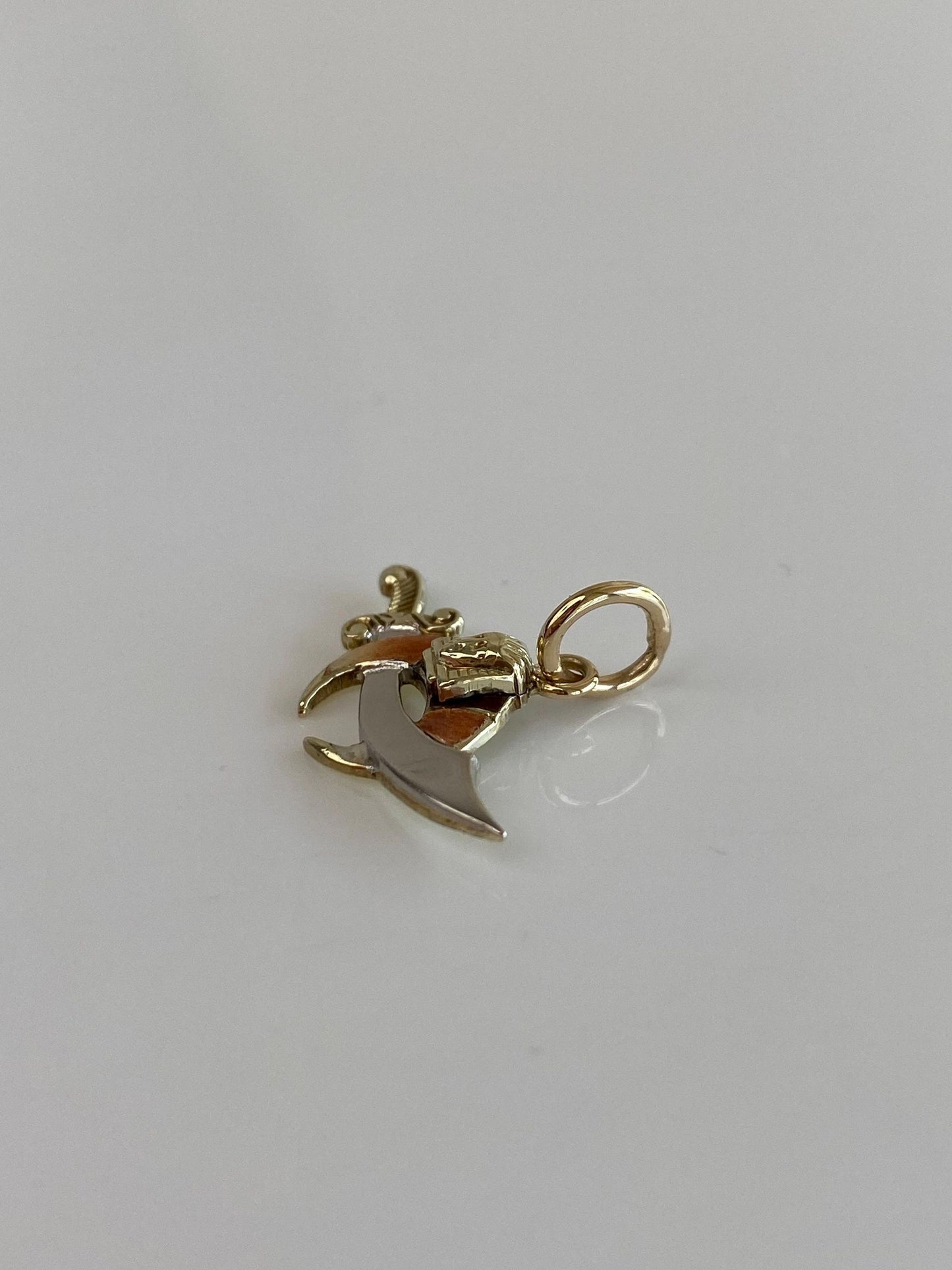 Vintage Solid 14k White & Yellow Gold Enamel Sword Egyptian Freemason Charm