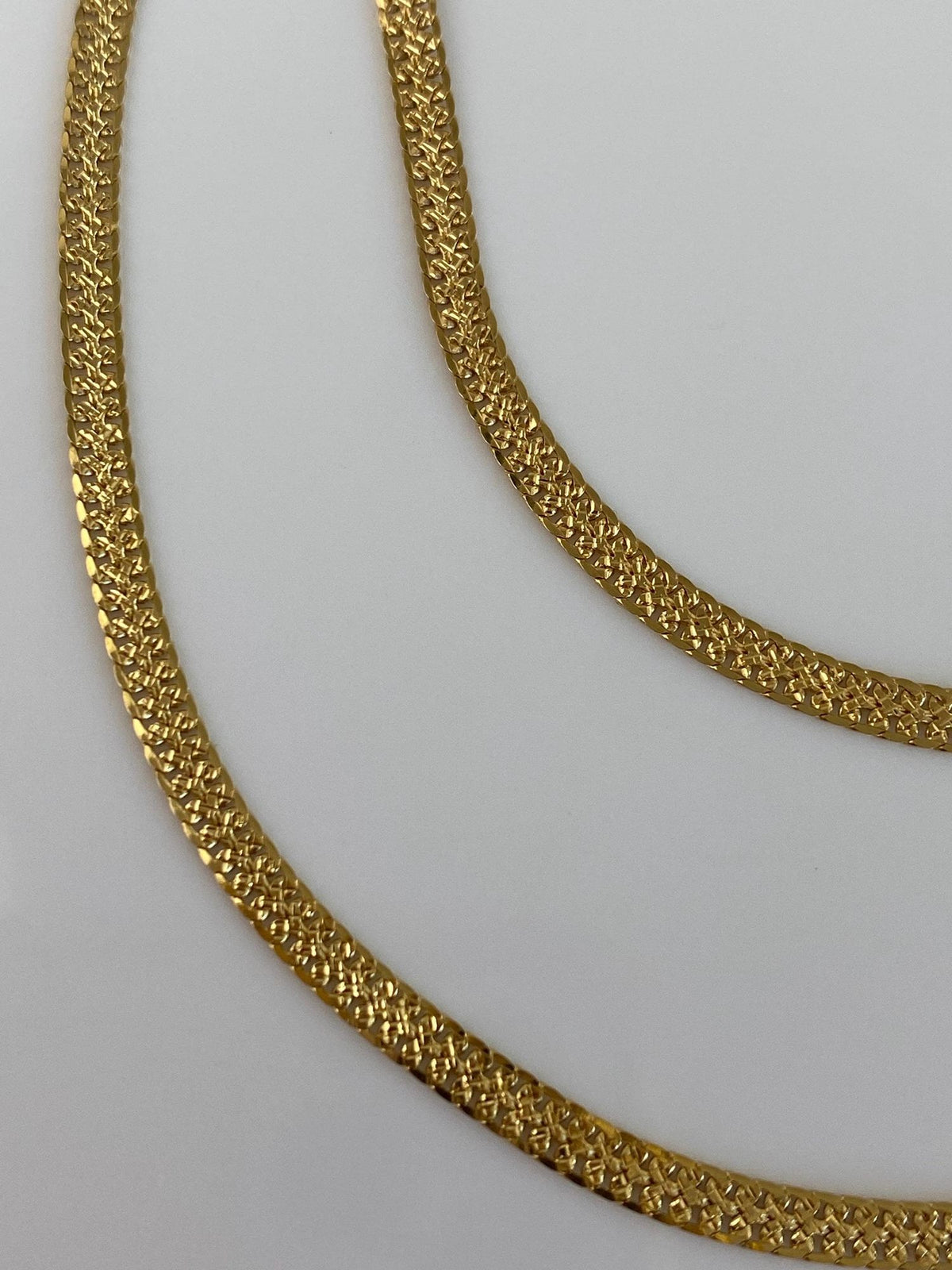 Vintage Solid 18k Yellow Gold Fancy Woven Flat Chain Necklace - 23.75 inches
