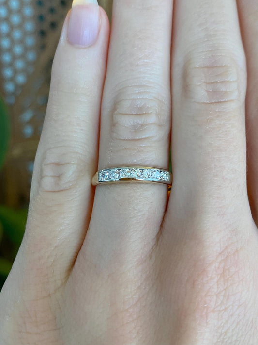 Vintage Solid 14k White & Yellow Gold Clear Sapphire Ring Band - Size 5.5