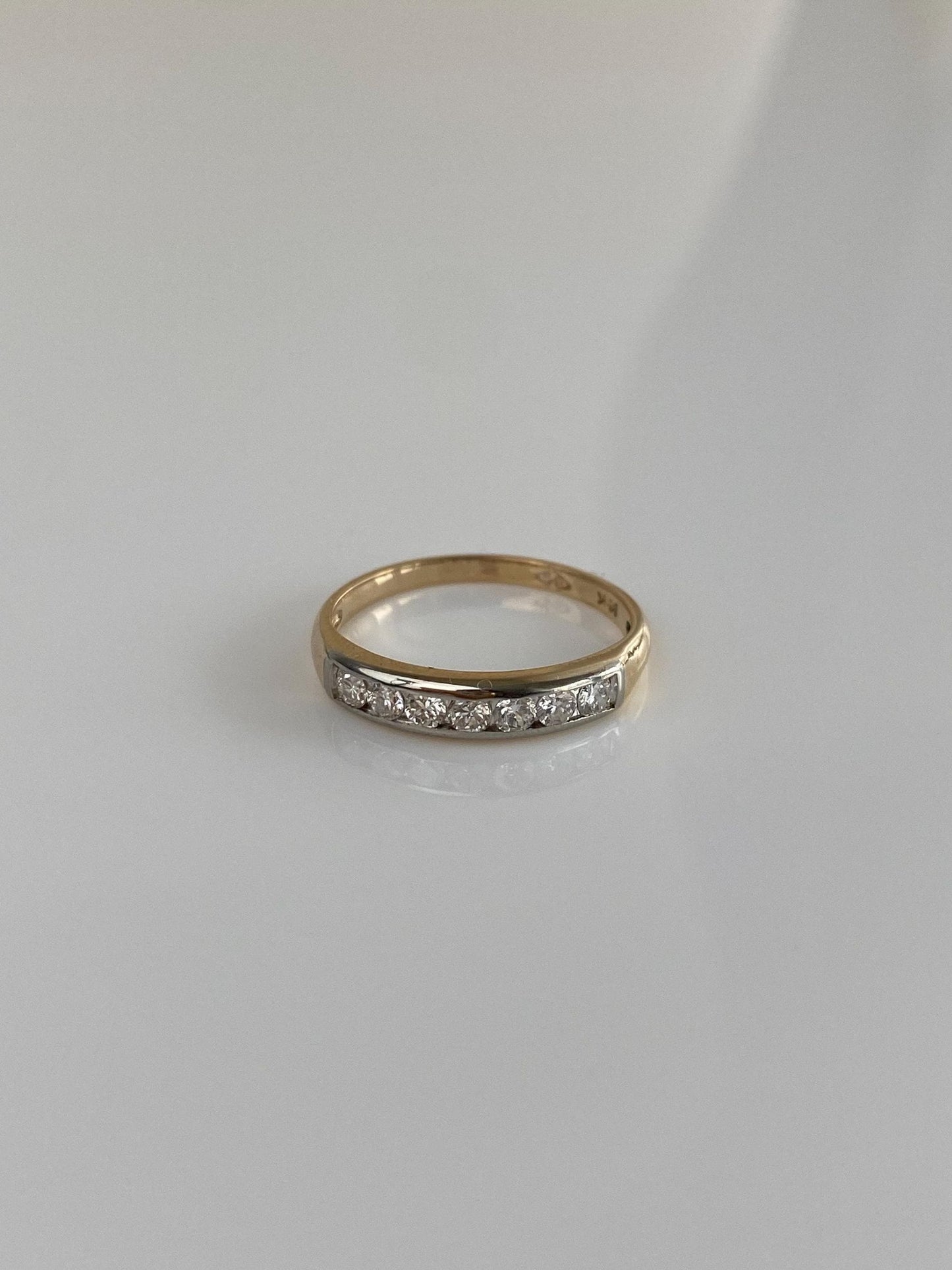 Vintage Solid 14k White & Yellow Gold Clear Sapphire Ring Band - Size 5.5