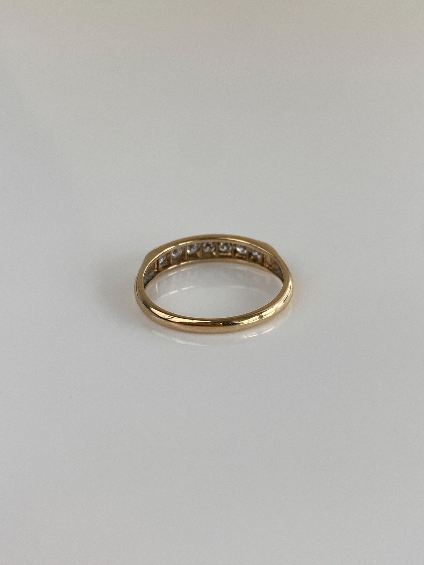 Vintage Solid 14k White & Yellow Gold Clear Sapphire Ring Band - Size 5.5