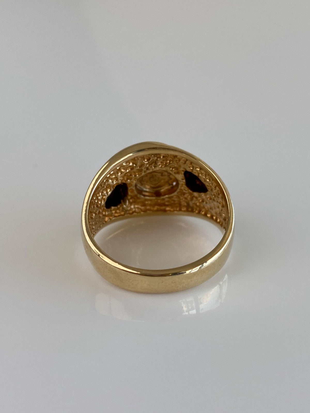 Solid 10k Black Hills Gold Leaves Black Enamel 'Harley Davidson' Ring - Size 9.75