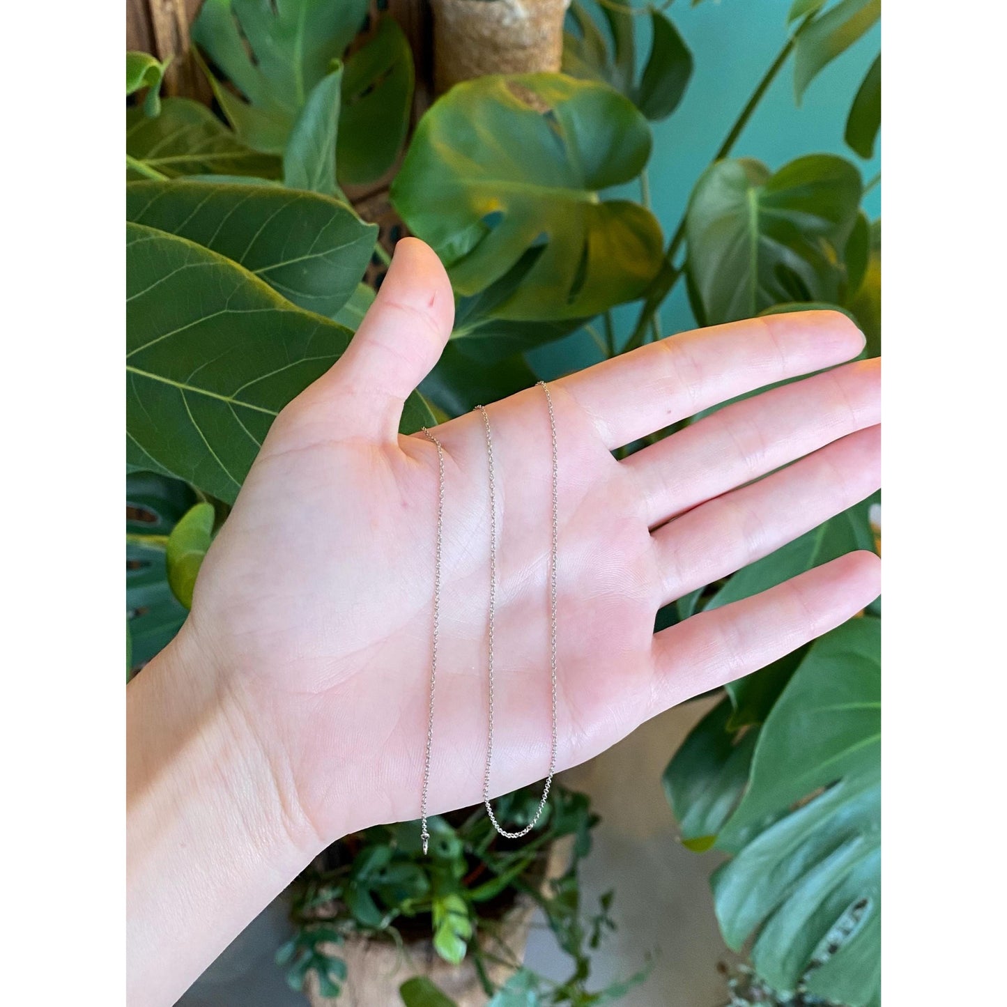 Vintage Solid 14k White Gold Dainty Rolo Chain Necklace - 16.5 inches