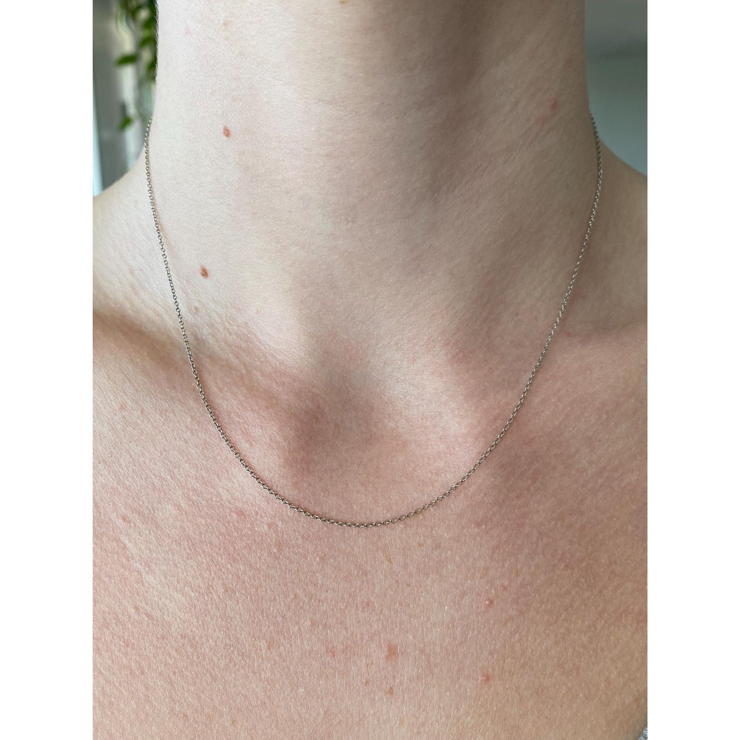 Vintage Solid 14k White Gold Dainty Rolo Chain Necklace - 16.5 inches