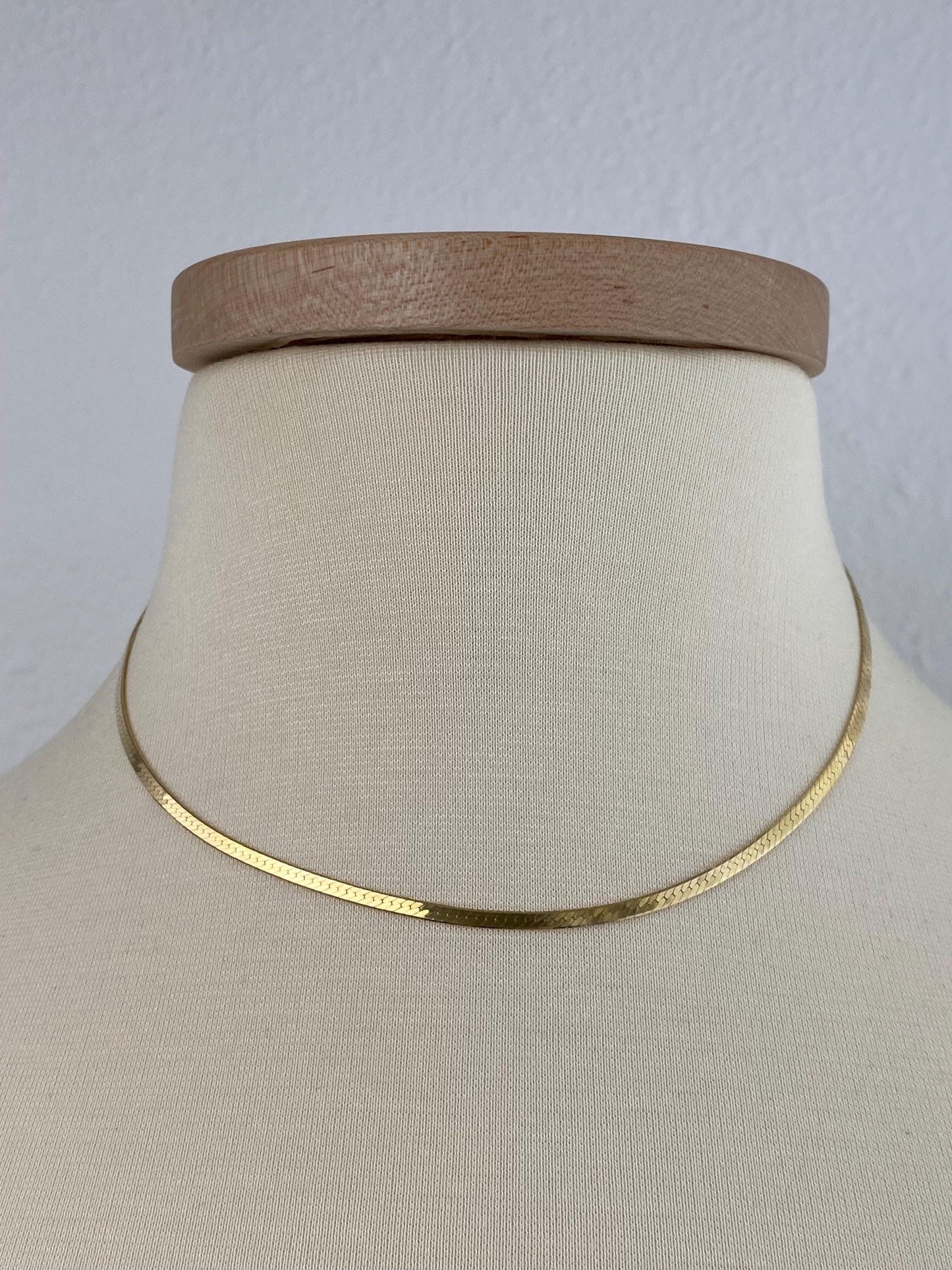 Vintage Solid 14k Yellow Gold Slim Herringbone Chain Necklace - 16 inches