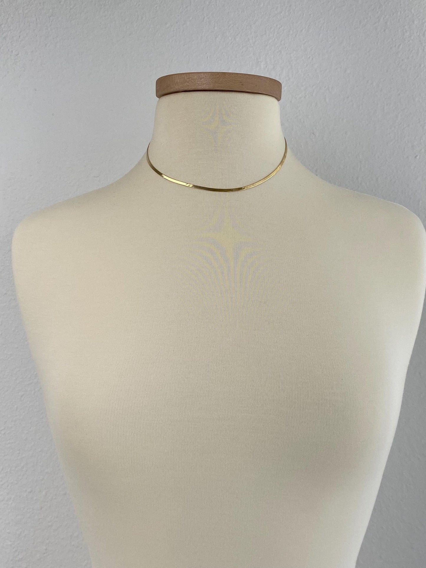 Vintage Solid 14k Yellow Gold Slim Herringbone Chain Necklace - 16 inches