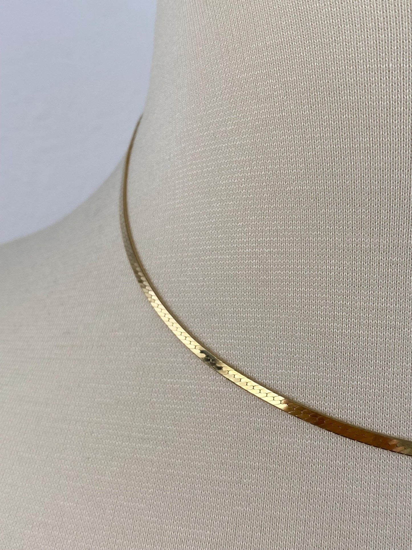Vintage Solid 14k Yellow Gold Slim Herringbone Chain Necklace - 16 inches