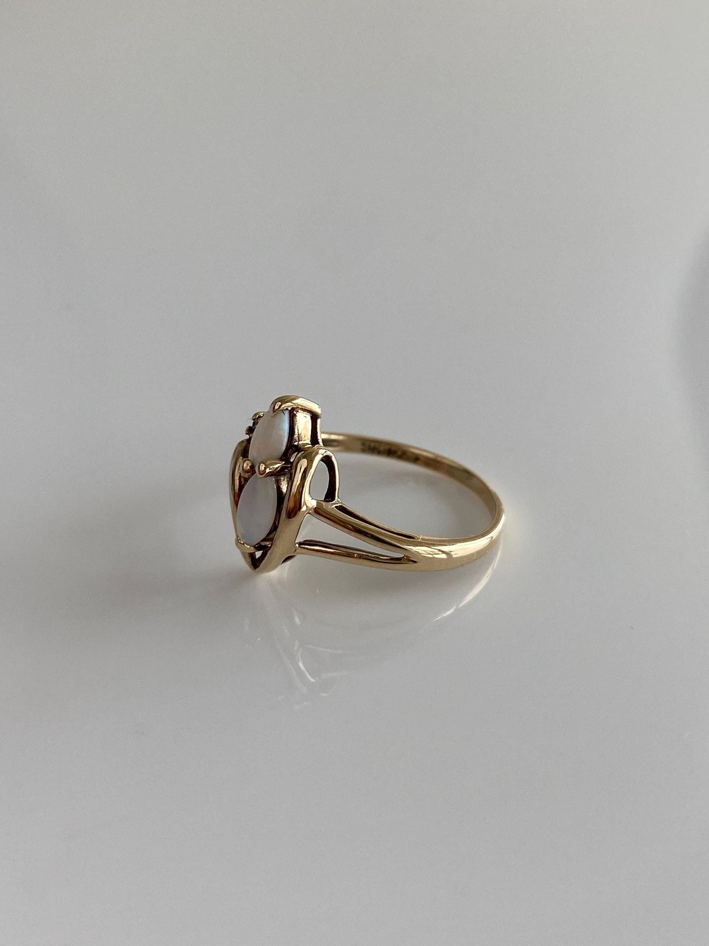 Vintage Solid 10k Yellow Gold Diamond Marquis Opals Ring - Size 5.5