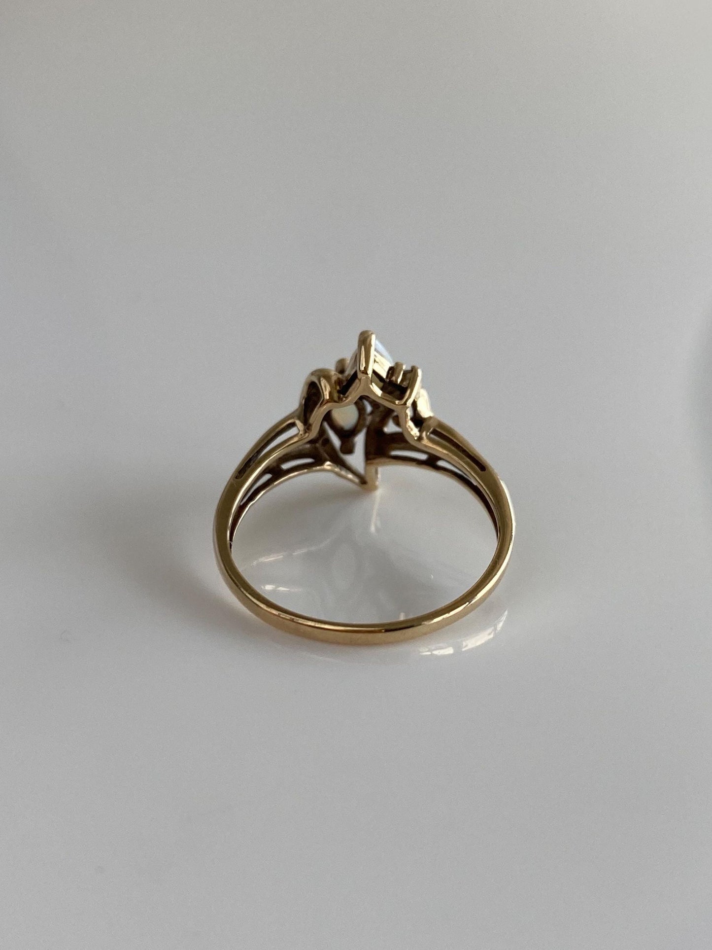 Vintage Solid 10k Yellow Gold Diamond Marquis Opals Ring - Size 5.5