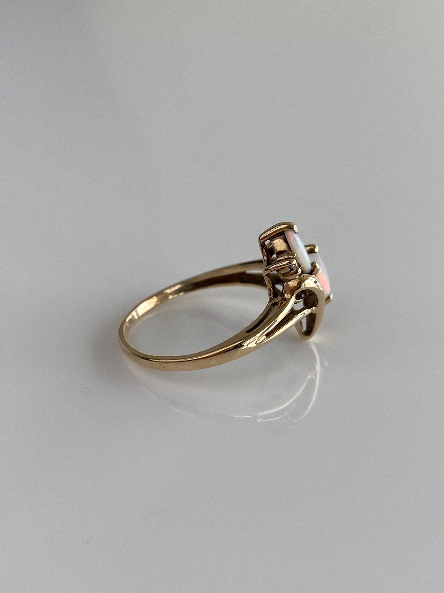 Vintage Solid 10k Yellow Gold Diamond Marquis Opals Ring - Size 5.5